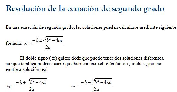 Resolucion de ecuacion de segundo grado